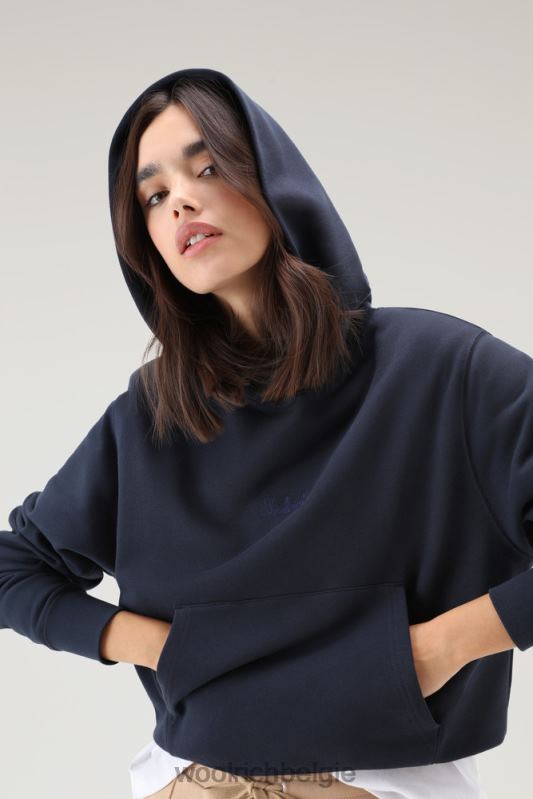 Puur katoenen hoodie met geborduurd logo Woolrich vrouwen 8TTN0329 Melton blauw kleding