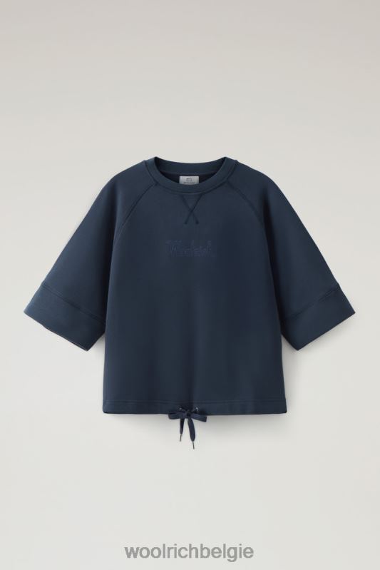 Puur katoenen ronde hals met driekwart mouwen Woolrich vrouwen 8TTN0117 Melton blauw kleding