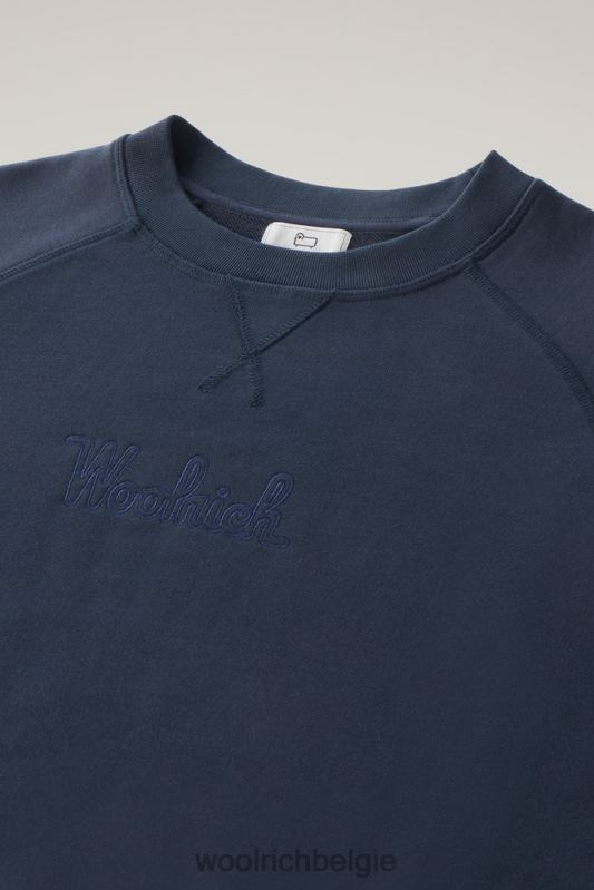 Puur katoenen ronde hals met driekwart mouwen Woolrich vrouwen 8TTN0117 Melton blauw kleding