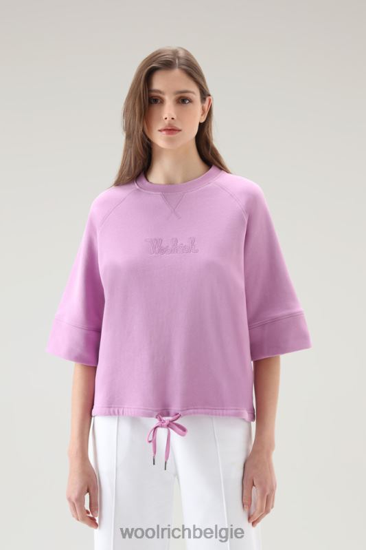 Puur katoenen ronde hals met driekwart mouwen Woolrich vrouwen 8TTN0127 rokerige roos kleding