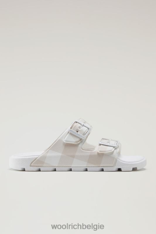 Sandalen met geruit patroon van veganistisch leer met dubbele gesp Woolrich vrouwen 8TTN0193 ruitje wit gebroken wit schoenen