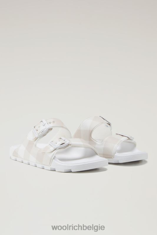 Sandalen met geruit patroon van veganistisch leer met dubbele gesp Woolrich vrouwen 8TTN0193 ruitje wit gebroken wit schoenen