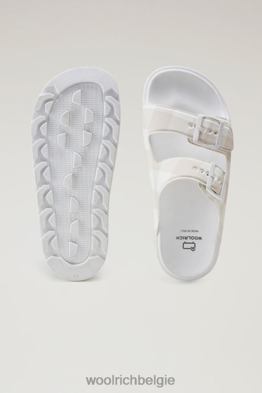 Sandalen met geruit patroon van veganistisch leer met dubbele gesp Woolrich vrouwen 8TTN0193 ruitje wit gebroken wit schoenen