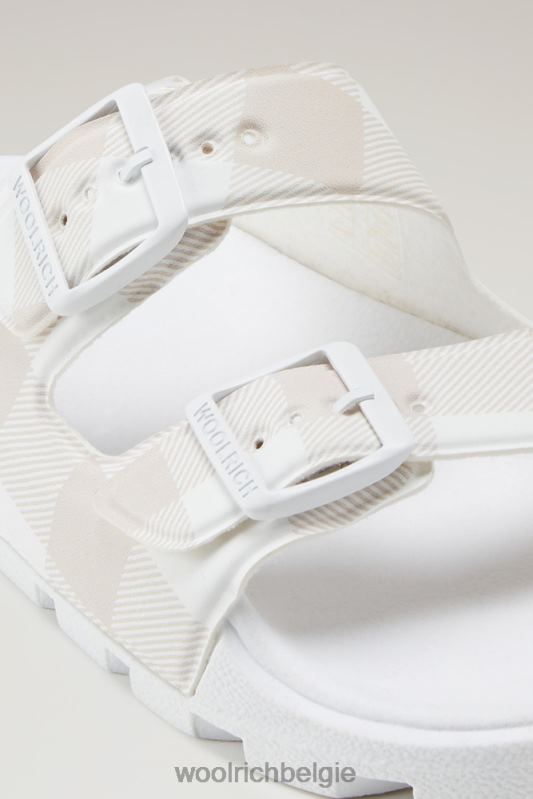 Sandalen met geruit patroon van veganistisch leer met dubbele gesp Woolrich vrouwen 8TTN0193 ruitje wit gebroken wit schoenen