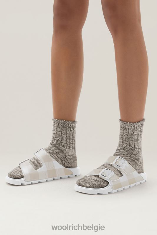 Sandalen met geruit patroon van veganistisch leer met dubbele gesp Woolrich vrouwen 8TTN0193 ruitje wit gebroken wit schoenen