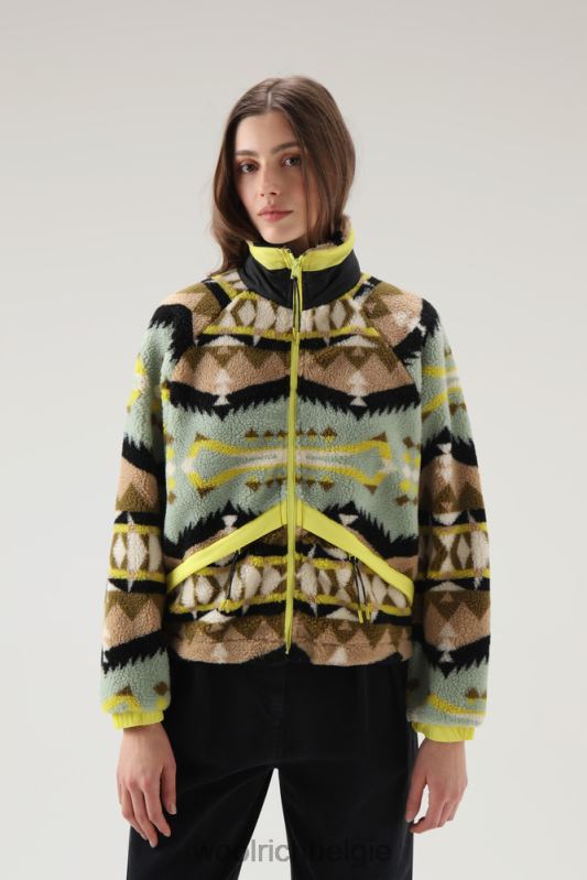 Sherpa-jack van wolmix met jacquard-afwerking Woolrich vrouwen 8TTN0260 woestijn salie kleding