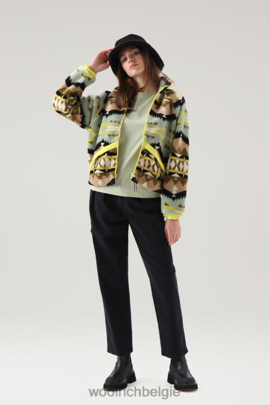 Sherpa-jack van wolmix met jacquard-afwerking Woolrich vrouwen 8TTN0260 woestijn salie kleding