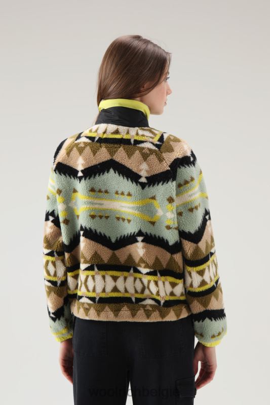Sherpa-jack van wolmix met jacquard-afwerking Woolrich vrouwen 8TTN0260 woestijn salie kleding