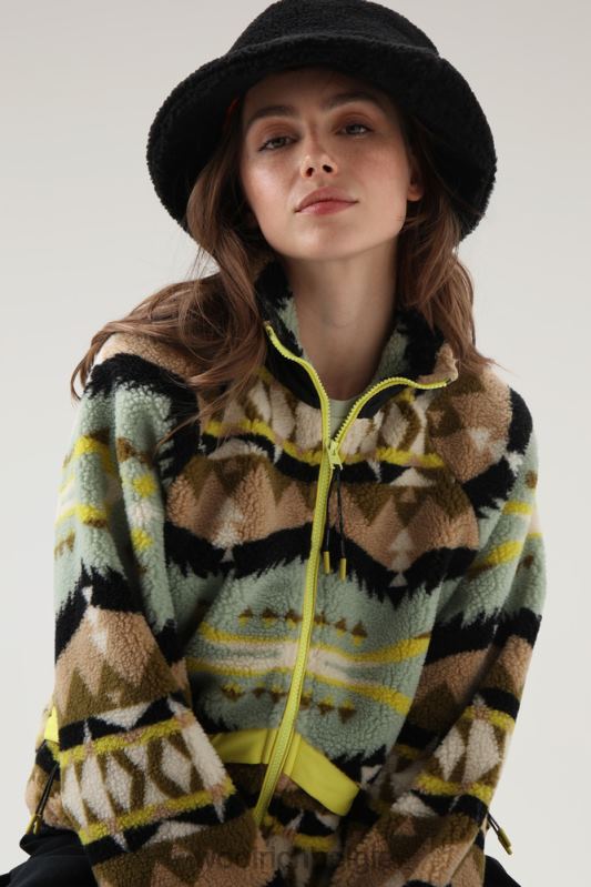 Sherpa-jack van wolmix met jacquard-afwerking Woolrich vrouwen 8TTN0260 woestijn salie kleding