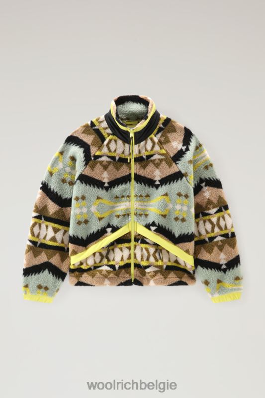 Sherpa-jack van wolmix met jacquard-afwerking Woolrich vrouwen 8TTN0260 woestijn salie kleding