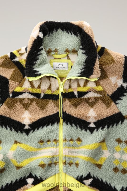 Sherpa-jack van wolmix met jacquard-afwerking Woolrich vrouwen 8TTN0260 woestijn salie kleding