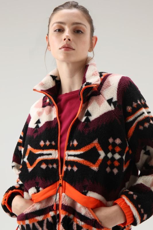Sherpa-jack van wolmix met jacquard-afwerking Woolrich vrouwen 8TTN0265 zwart kleding