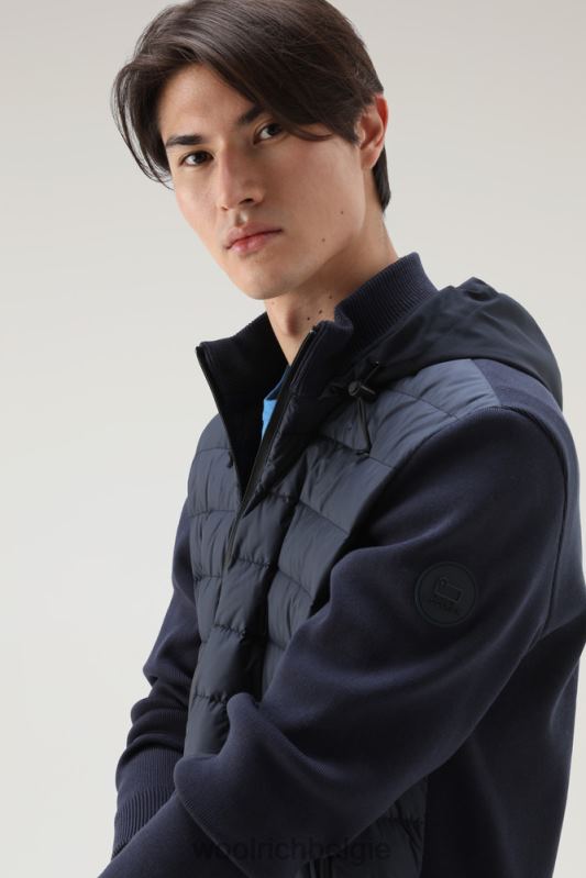 Sundance hybride jas van gewatteerde microvezel en puur katoen met capuchon Woolrich Heren 8TTN0481 Melton blauw kleding