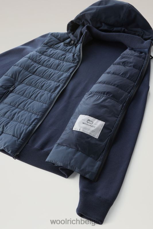 Sundance hybride jas van gewatteerde microvezel en puur katoen met capuchon Woolrich Heren 8TTN0481 Melton blauw kleding