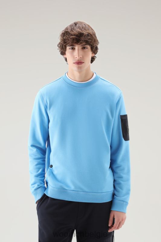 Sweatshirt met ronde hals van een katoenmix met zakken Woolrich Heren 8TTN0516 bonnie blauw kleding
