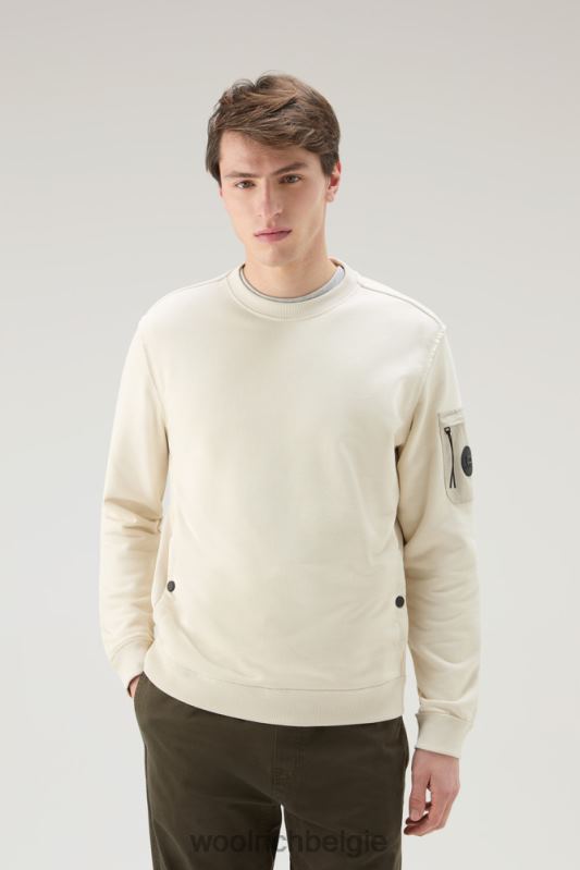 Sweatshirt met ronde hals van een katoenmix met zakken Woolrich Heren 8TTN0566 melkachtige crème kleding