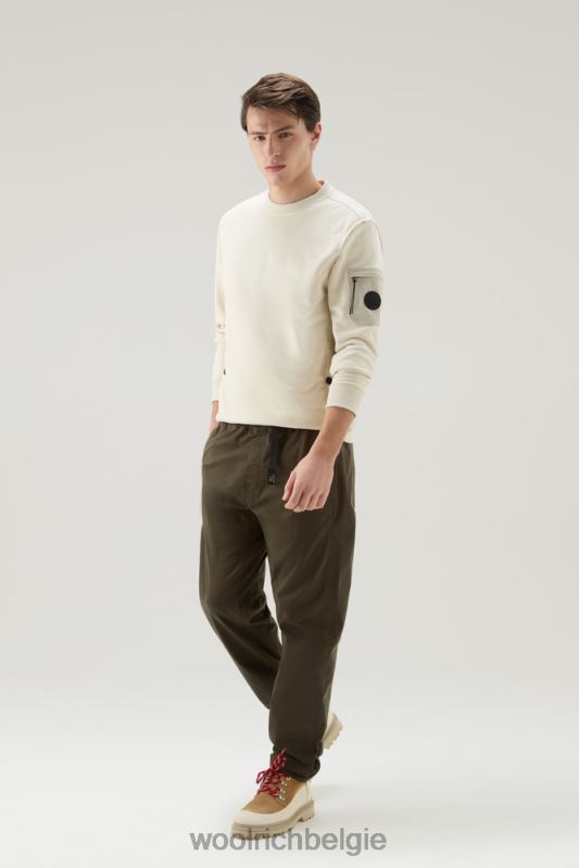 Sweatshirt met ronde hals van een katoenmix met zakken Woolrich Heren 8TTN0566 melkachtige crème kleding