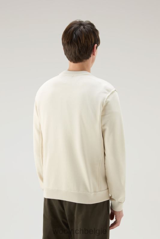 Sweatshirt met ronde hals van een katoenmix met zakken Woolrich Heren 8TTN0566 melkachtige crème kleding