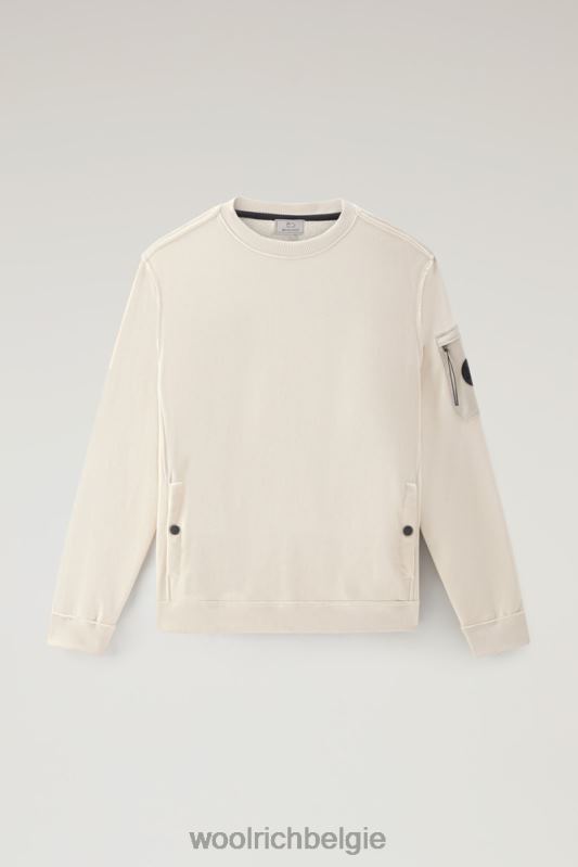 Sweatshirt met ronde hals van een katoenmix met zakken Woolrich Heren 8TTN0566 melkachtige crème kleding