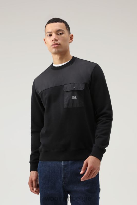 Sweatshirt met ronde hals van katoen en taslan-nylon Woolrich Heren 8TTN0690 zwart kleding