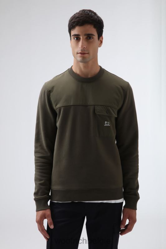 Sweatshirt met ronde hals van katoen en taslan-nylon Woolrich Heren 8TTN0716 donkergroen kleding