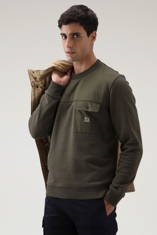 Sweatshirt met ronde hals van katoen en taslan-nylon Woolrich Heren 8TTN0716 donkergroen kleding