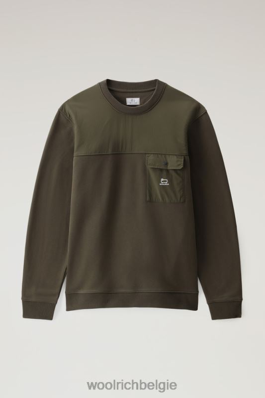 Sweatshirt met ronde hals van katoen en taslan-nylon Woolrich Heren 8TTN0716 donkergroen kleding