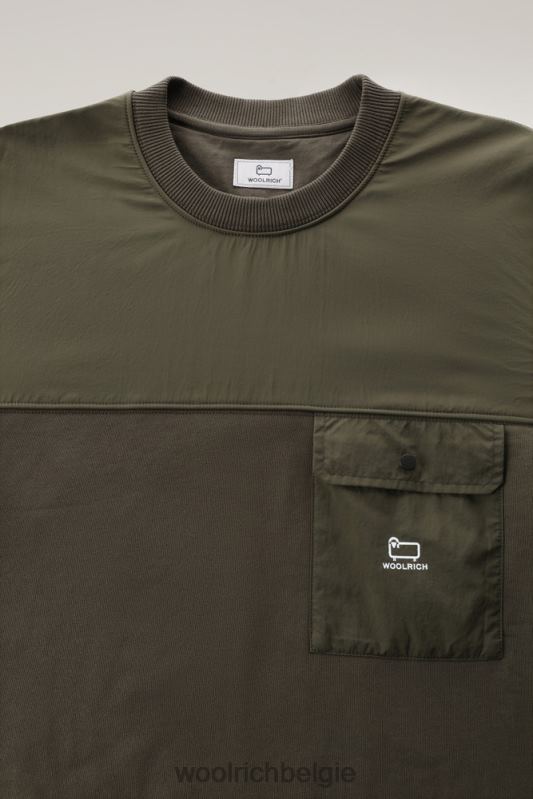 Sweatshirt met ronde hals van katoen en taslan-nylon Woolrich Heren 8TTN0716 donkergroen kleding