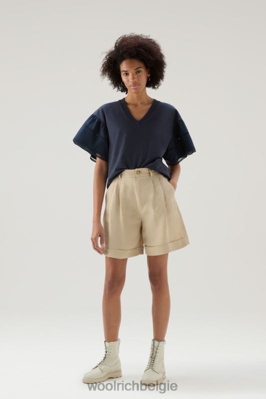 T-shirt aan het meer van puur katoen met pofmouwen Woolrich vrouwen 8TTN0126 Melton blauw kleding