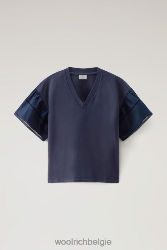 T-shirt aan het meer van puur katoen met pofmouwen Woolrich vrouwen 8TTN0126 Melton blauw kleding