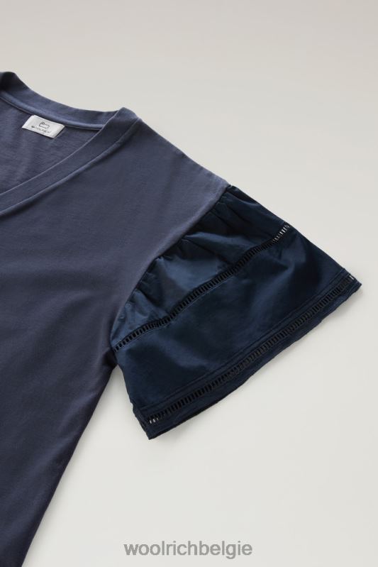T-shirt aan het meer van puur katoen met pofmouwen Woolrich vrouwen 8TTN0126 Melton blauw kleding