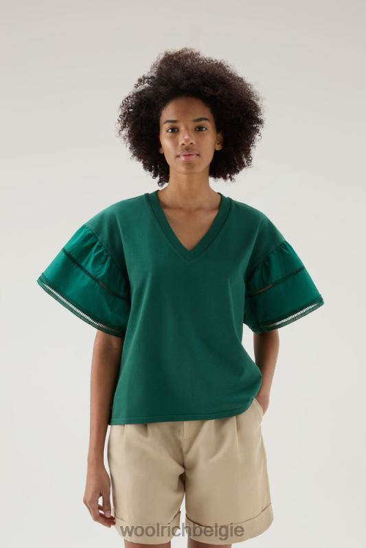 T-shirt aan het meer van puur katoen met pofmouwen Woolrich vrouwen 8TTN0128 groenblijvend kleding