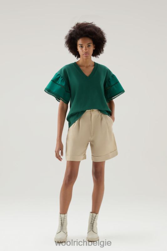 T-shirt aan het meer van puur katoen met pofmouwen Woolrich vrouwen 8TTN0128 groenblijvend kleding
