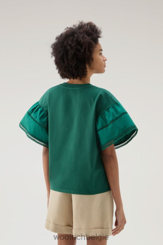 T-shirt aan het meer van puur katoen met pofmouwen Woolrich vrouwen 8TTN0128 groenblijvend kleding