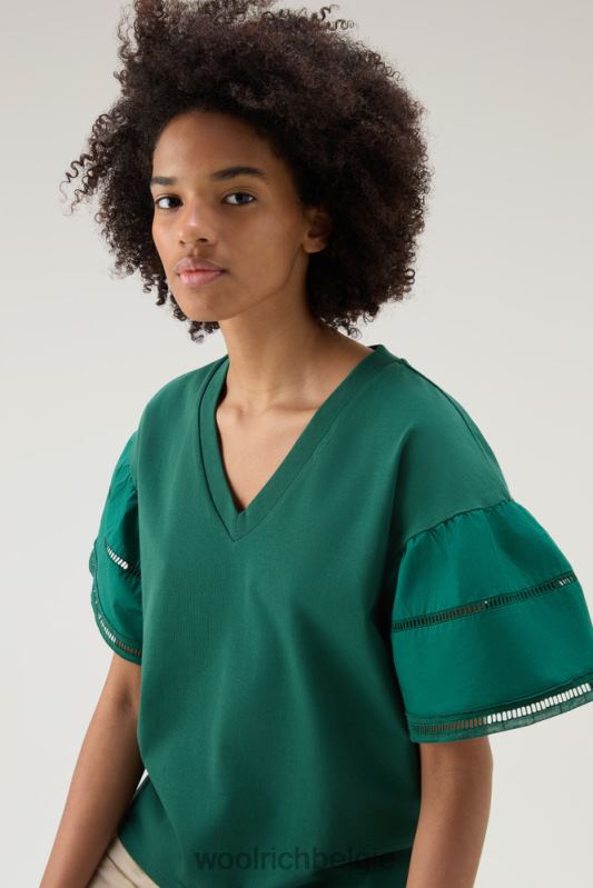 T-shirt aan het meer van puur katoen met pofmouwen Woolrich vrouwen 8TTN0128 groenblijvend kleding