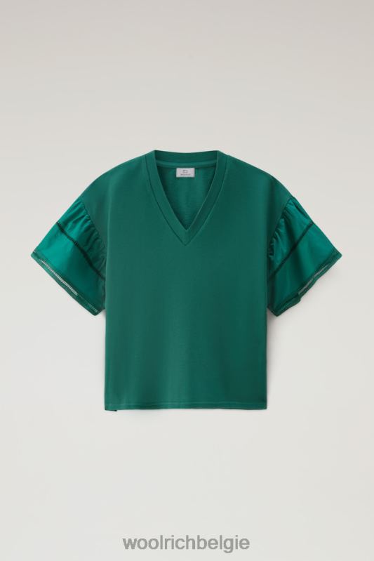 T-shirt aan het meer van puur katoen met pofmouwen Woolrich vrouwen 8TTN0128 groenblijvend kleding