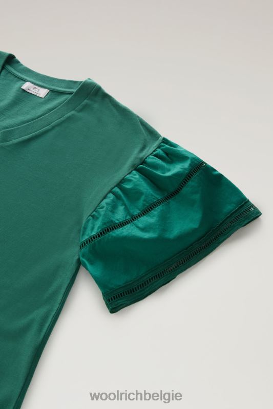 T-shirt aan het meer van puur katoen met pofmouwen Woolrich vrouwen 8TTN0128 groenblijvend kleding