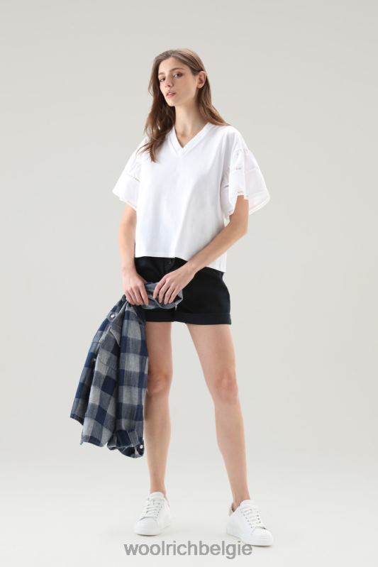 T-shirt aan het meer van puur katoen met pofmouwen Woolrich vrouwen 8TTN080 Helder wit kleding