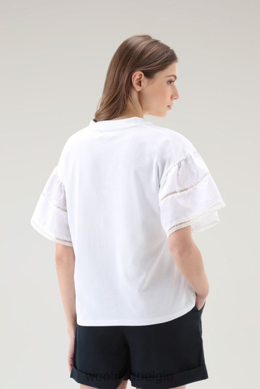 T-shirt aan het meer van puur katoen met pofmouwen Woolrich vrouwen 8TTN080 Helder wit kleding