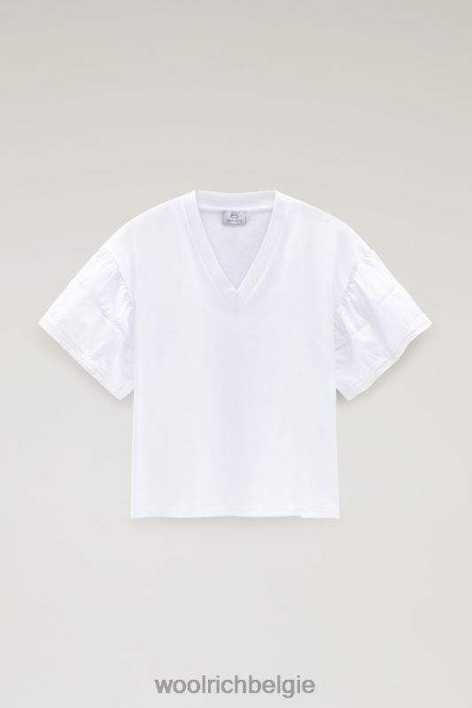 T-shirt aan het meer van puur katoen met pofmouwen Woolrich vrouwen 8TTN080 Helder wit kleding