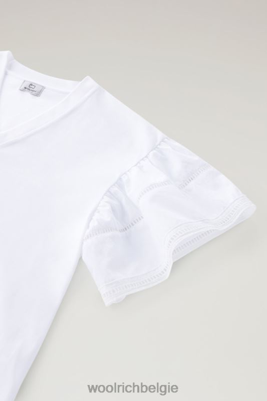T-shirt aan het meer van puur katoen met pofmouwen Woolrich vrouwen 8TTN080 Helder wit kleding