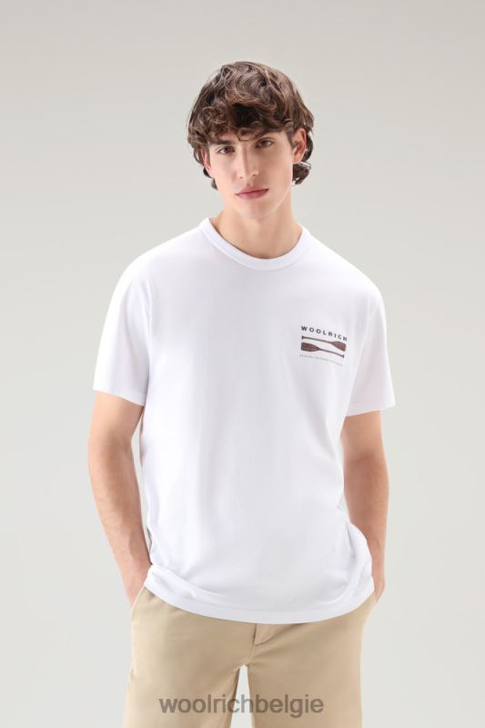 T-shirt aan het meer van puur katoenen jersey met print op de achterkant Woolrich Heren 8TTN0381 Helder wit kleding
