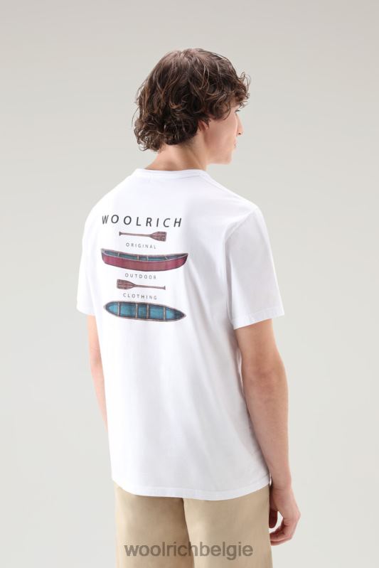 T-shirt aan het meer van puur katoenen jersey met print op de achterkant Woolrich Heren 8TTN0381 Helder wit kleding