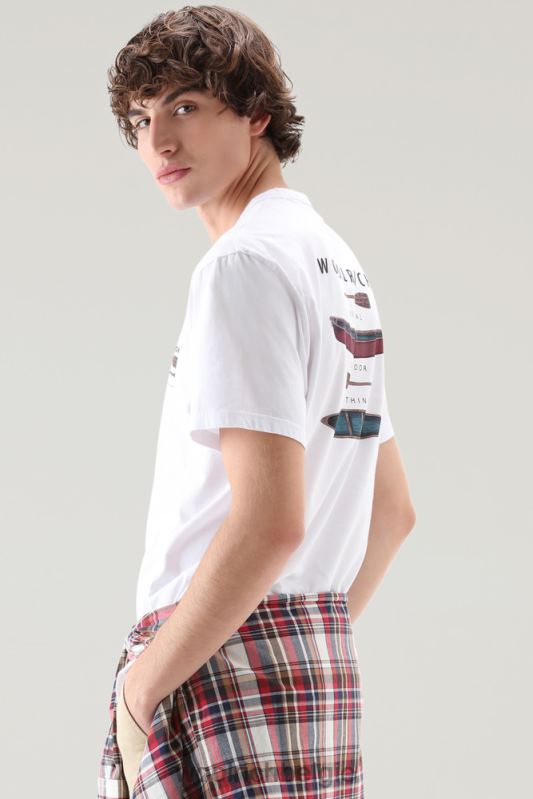 T-shirt aan het meer van puur katoenen jersey met print op de achterkant Woolrich Heren 8TTN0381 Helder wit kleding