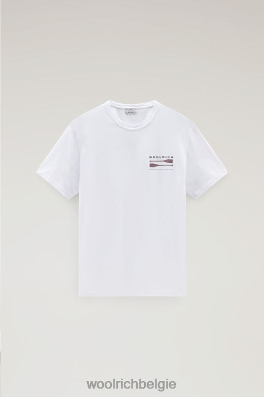 T-shirt aan het meer van puur katoenen jersey met print op de achterkant Woolrich Heren 8TTN0381 Helder wit kleding