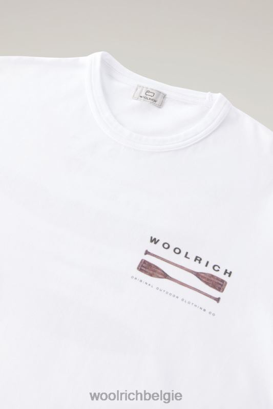 T-shirt aan het meer van puur katoenen jersey met print op de achterkant Woolrich Heren 8TTN0381 Helder wit kleding