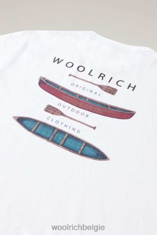 T-shirt aan het meer van puur katoenen jersey met print op de achterkant Woolrich Heren 8TTN0381 Helder wit kleding