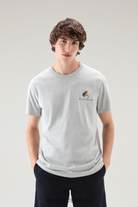 T-shirt aan het meer van puur katoenen jersey met print op de achterkant Woolrich Heren 8TTN0388 lichtgrijs gemêleerd kleding
