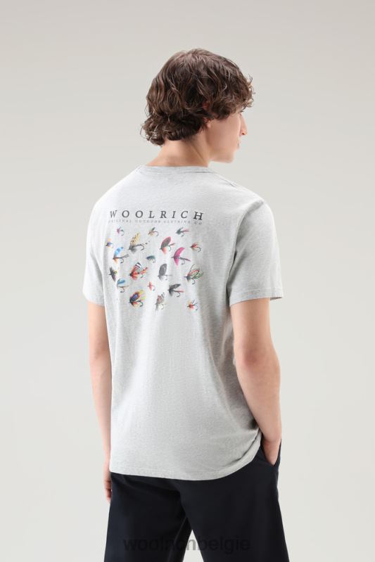 T-shirt aan het meer van puur katoenen jersey met print op de achterkant Woolrich Heren 8TTN0388 lichtgrijs gemêleerd kleding