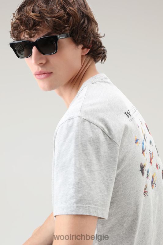 T-shirt aan het meer van puur katoenen jersey met print op de achterkant Woolrich Heren 8TTN0388 lichtgrijs gemêleerd kleding